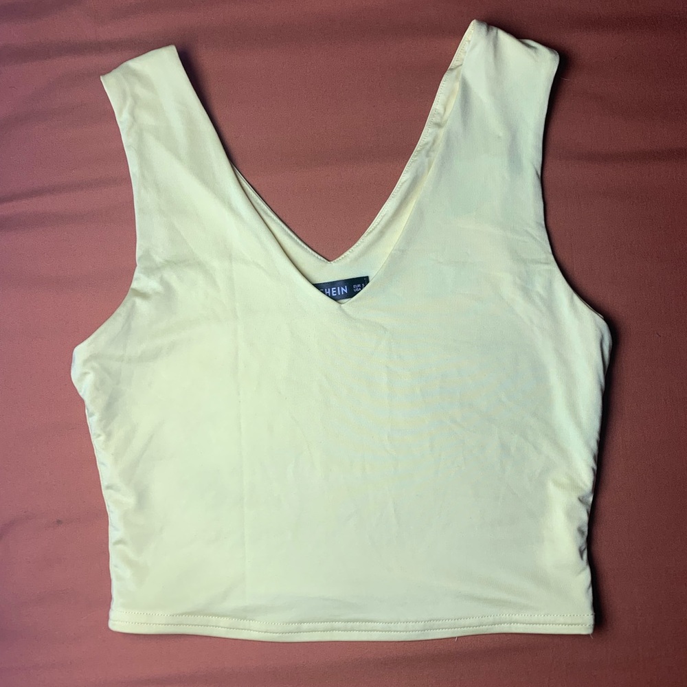 Yellow V-Neck Cropped Tank Top Stretchy Small